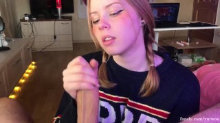 Student girl gently sucks and loves cum